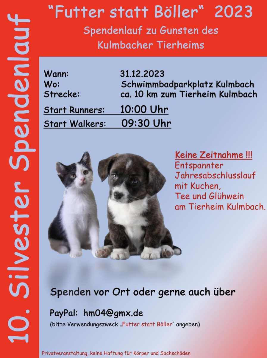 Plakat Futter statt Böller - Spendenlauf für das Tierheim