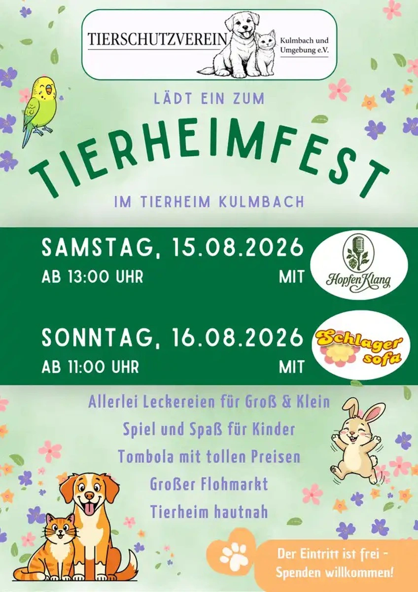 Einladung zum Kulmbacher Tierheimfest vom 15. - 16.08.2026